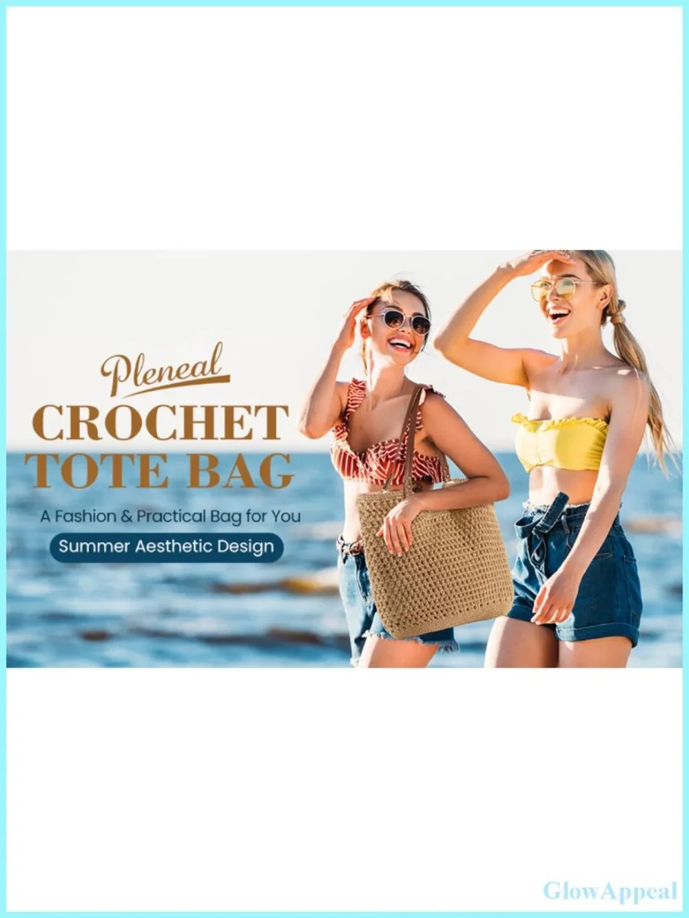 Woven Crochet Beach Tote Bag for Women, Shoulder Bag, High-Quality Polyester,